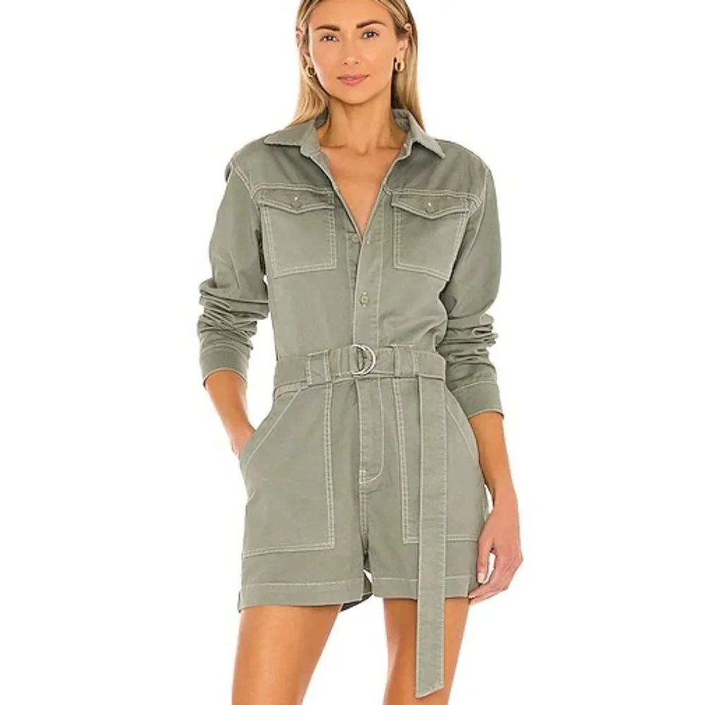 Jonathan Simkhai Green Darcy Cotton Twill Cargo Utilitarian Playsuit Romper S - Picture 1 of 8